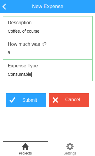 Screenshot of our new Expense Type field in the New Expense screen